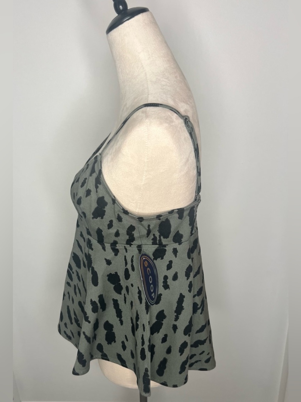 Olive Animal Print Peplum Tank Top-Size Medium - Picture 2 of 5
